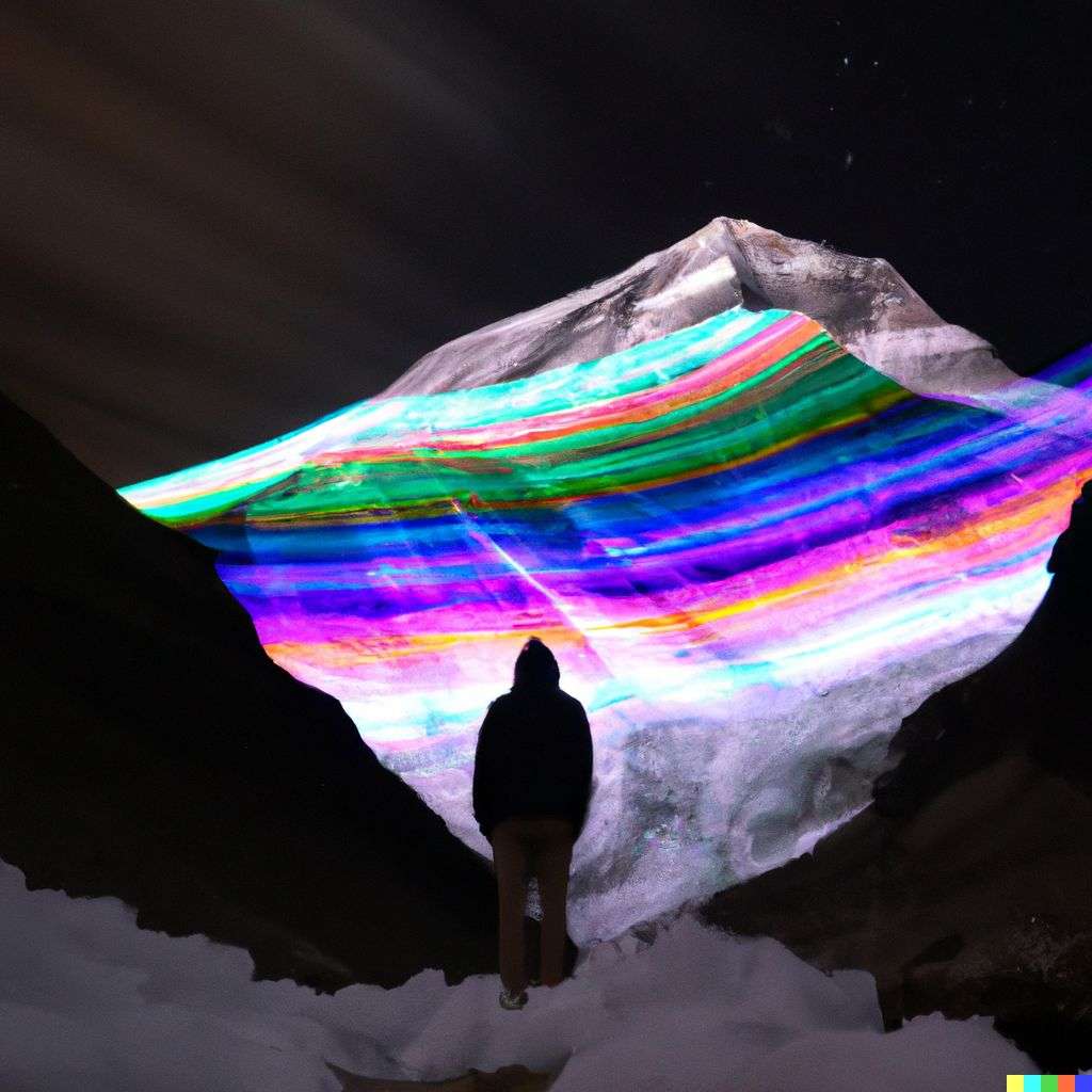 someone gazing at Mount Everest, light painting by Gabriel Dawe